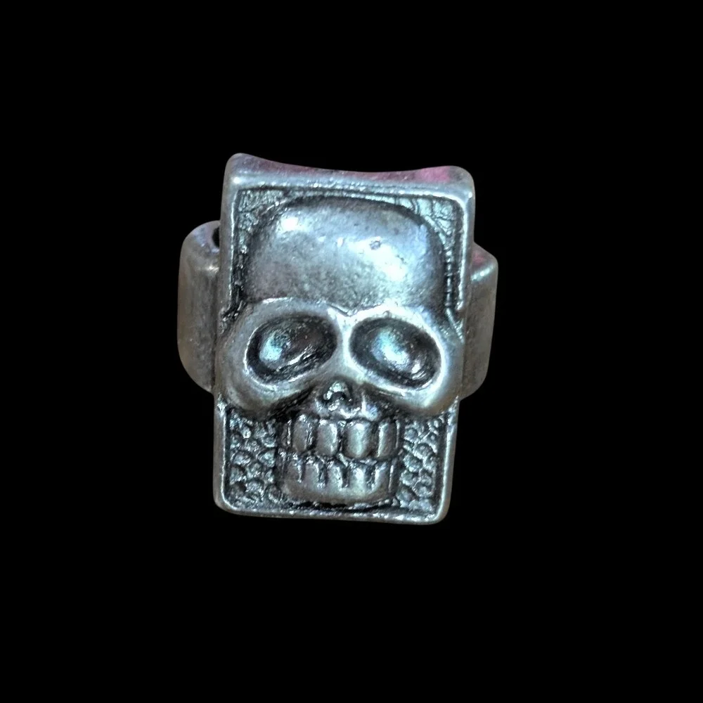 Vintage Silver Skull Ring Gothic Rectangular Statement Band Size 5.5